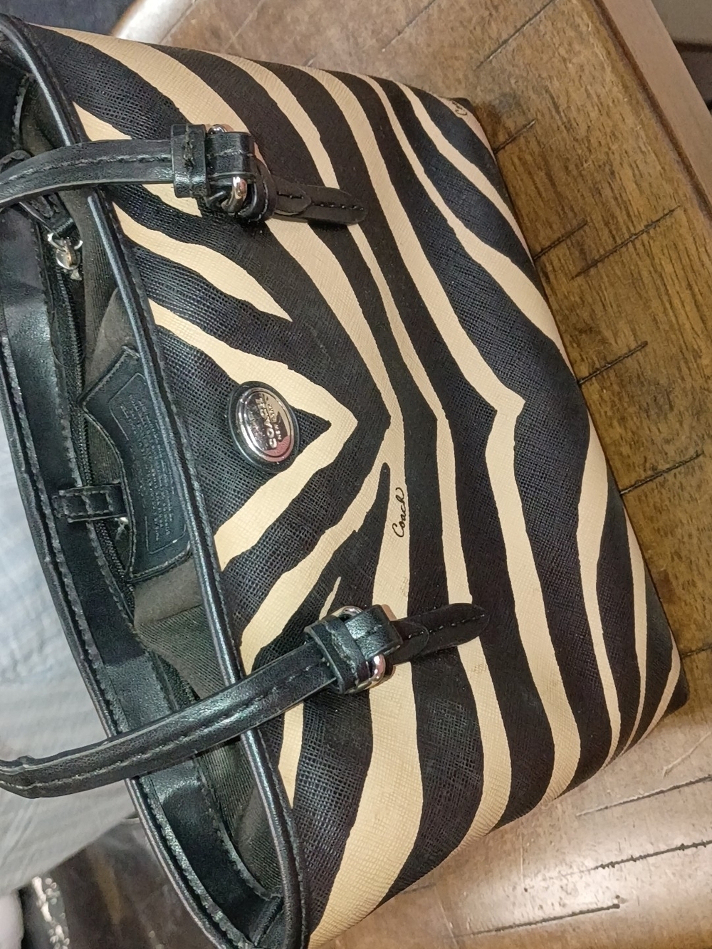 Coach Black and Cream Zebra-Print Shoulder Bag